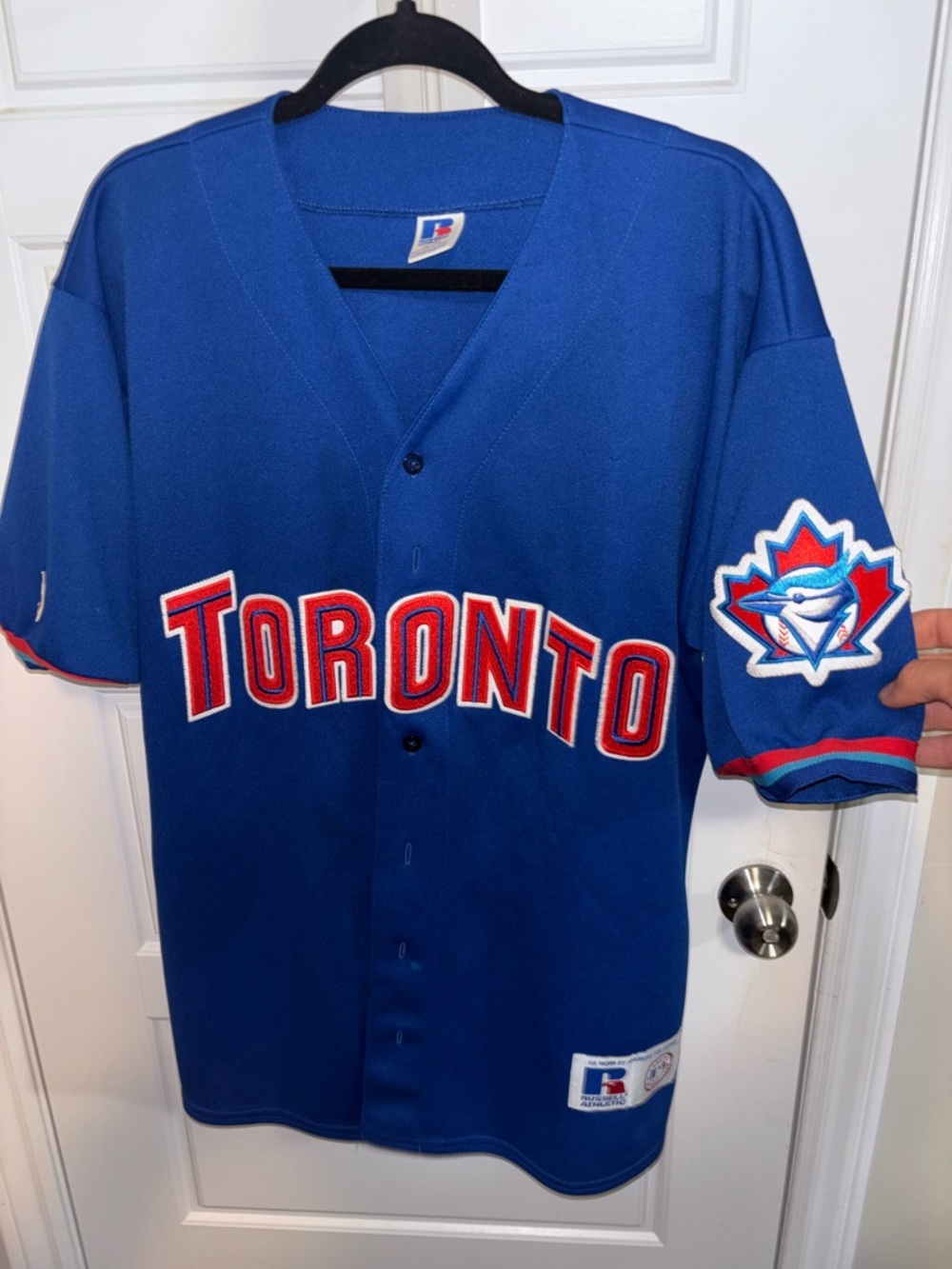 Vintage 90’s Russell Athletic Blue Toronto Button-Up Jersey with Red Accents XL